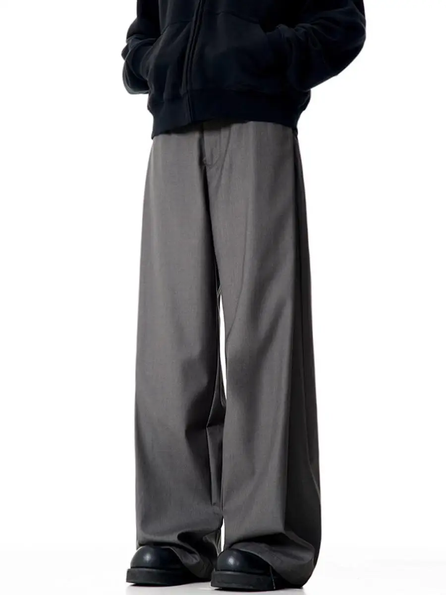 

Мужские повседневные брюки в американском стиле, винтажные широкие серые брюки-костюм, свободные прямые брюки, женские струящиеся прямые брюки