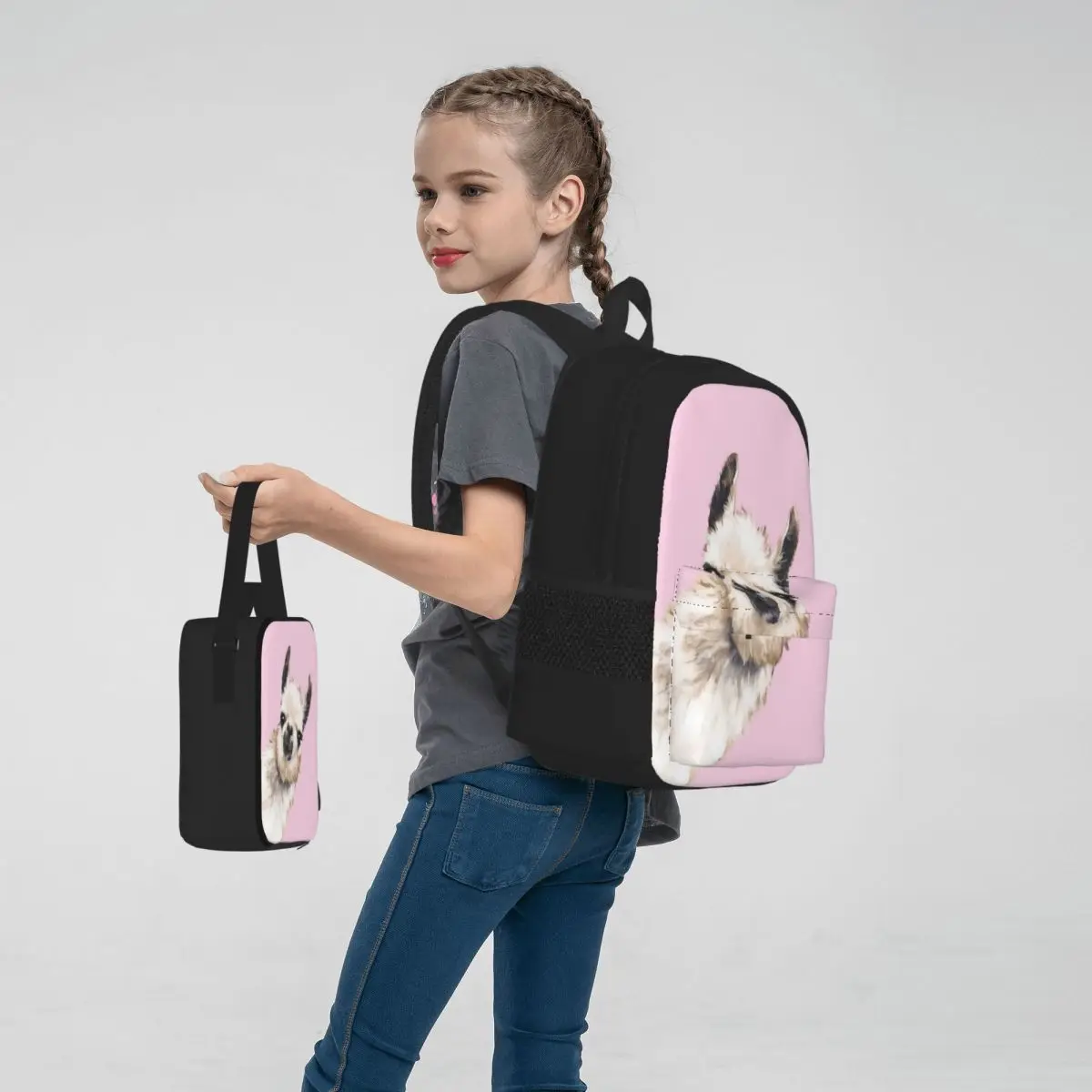 Lama Alpaka Tier Rucksäcke Jungen Mädchen Bücher tasche Studenten Schult aschen Cartoon Kinder Rucksack Lunch Bag Stift Tasche dreiteiliges Set