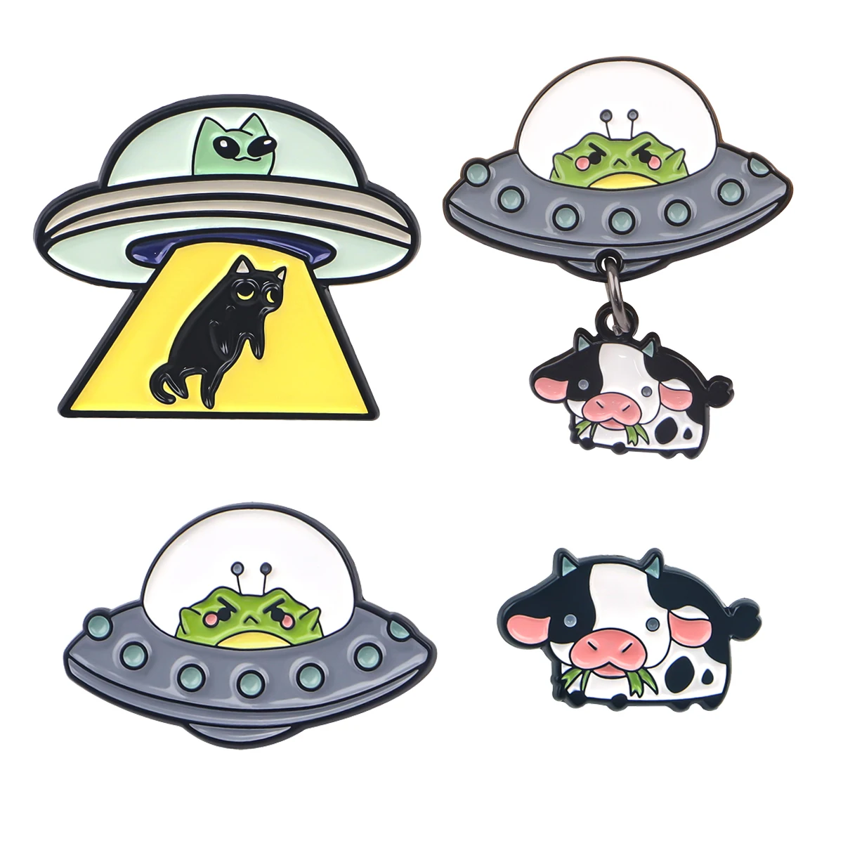 

UFO Enamel Pin Cow and Cat Brooches For Women Lapel Pins Badge on Backpack Costume Accessories Fashion Jewelry Gifts for Friends