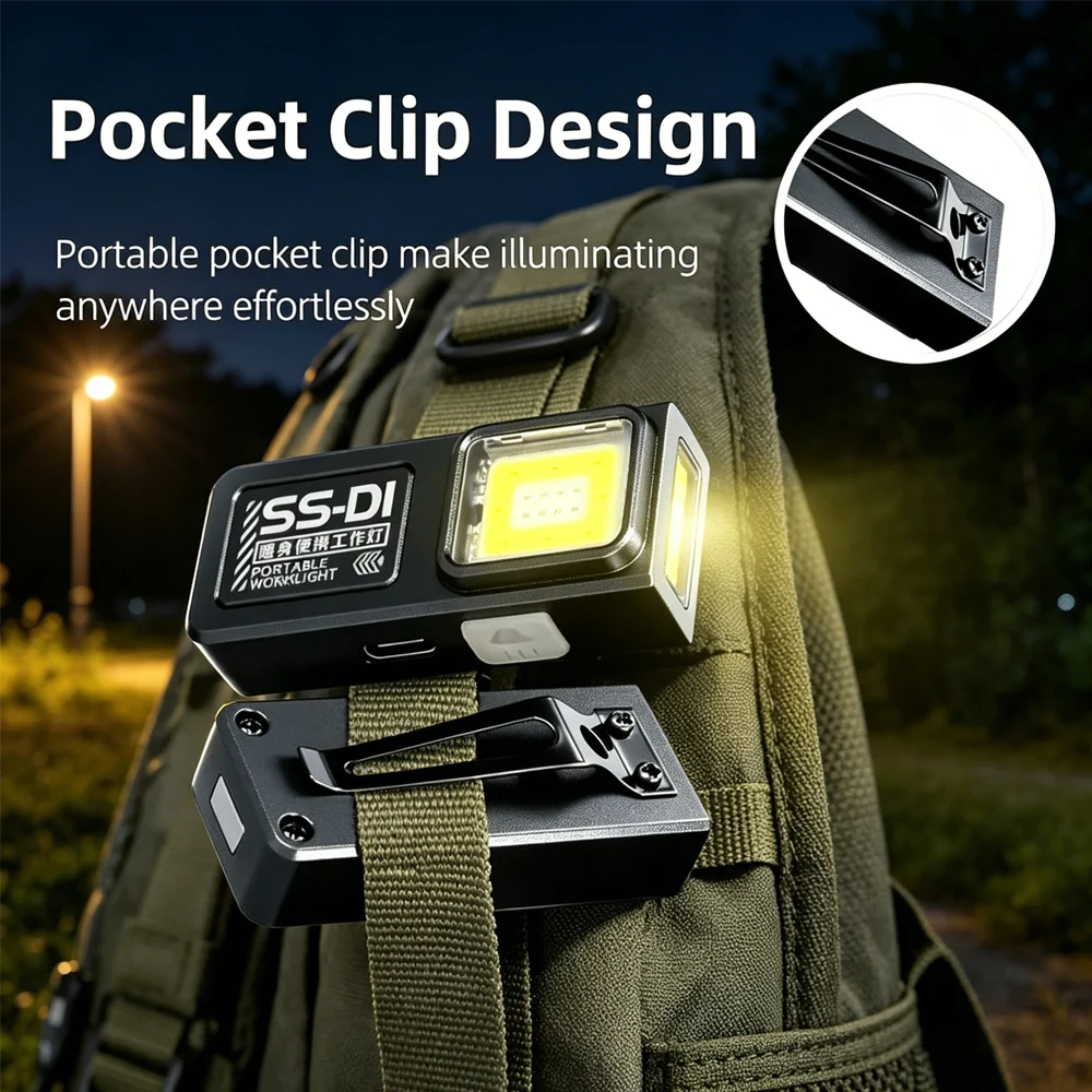 Mini Tragbare COB LED Taschenlampe Wiederaufladbar Leistungsstarkes Arbeitslicht mit Clip Magnet Wasserdicht EDC Camping Wandern Taschenlampe