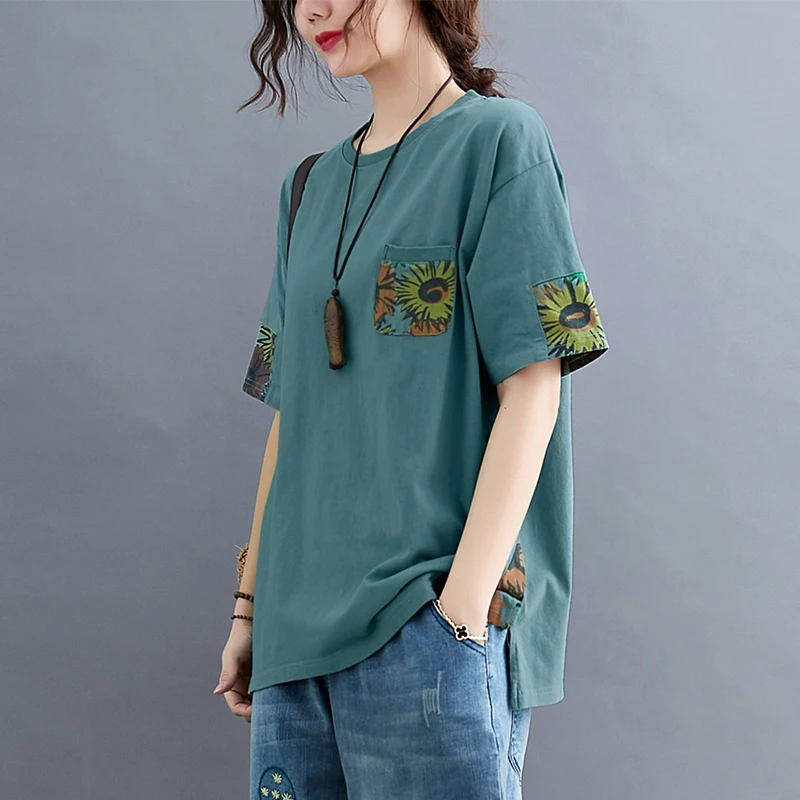 Summer Fashion Women\'s Simple Beach Print T-shirt Clothing Female Short Sleeve Casual Loose Pullover Tops Cozy Cotton Daily Tees