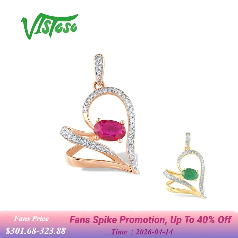 

VISTOSO Authentic 14K 585 Rose Yellow Gold Pendant For Women Sparkling Diamond Ruby Emerald Sweet Heart Wedding Fine Jewelry