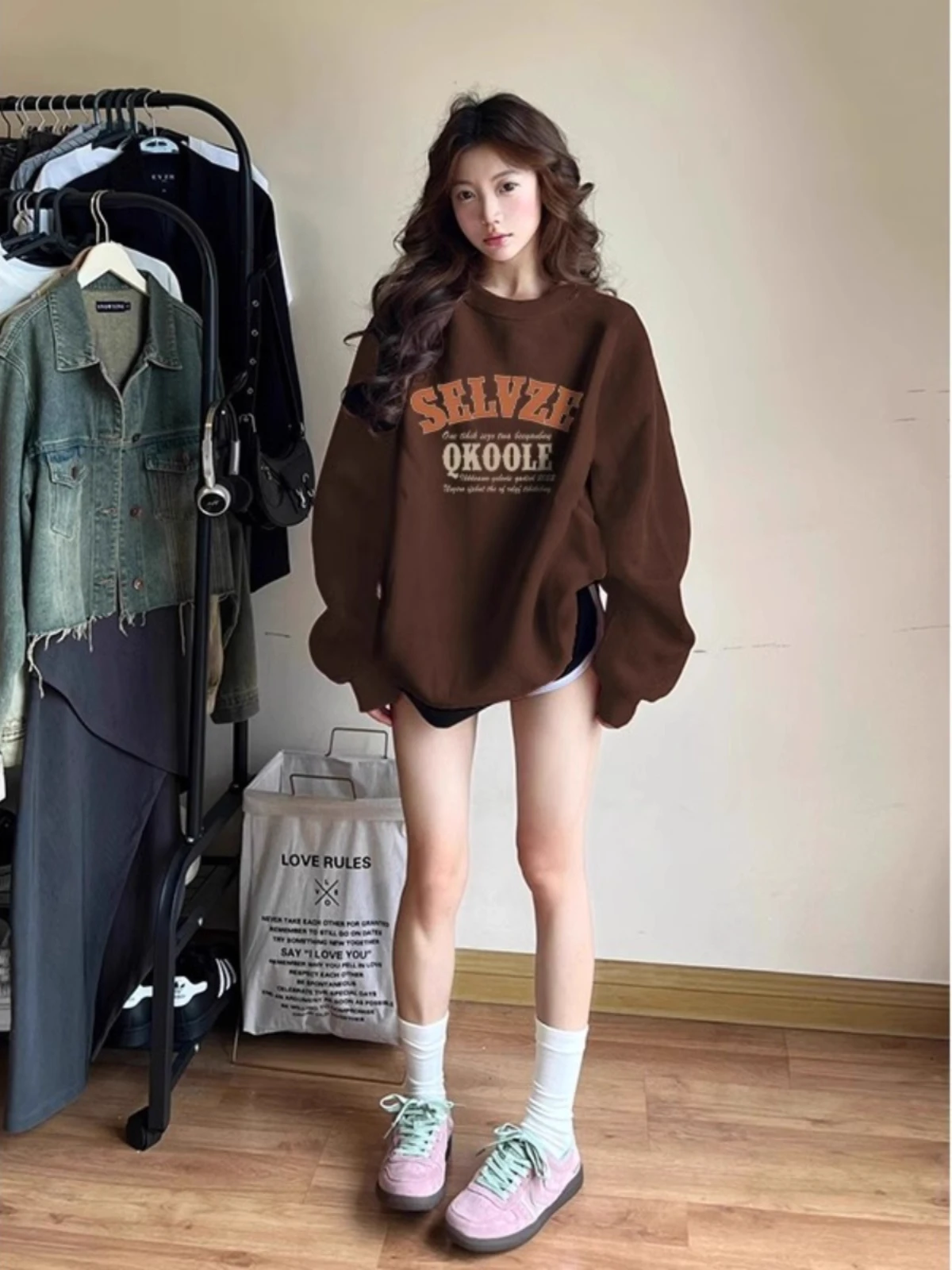 

plus Size 300 Pounds Retro round Neck Fleece Lined Long Sleeve Women's Sweatshirt Trendy Autumn Winter Small Stature Hatless ...