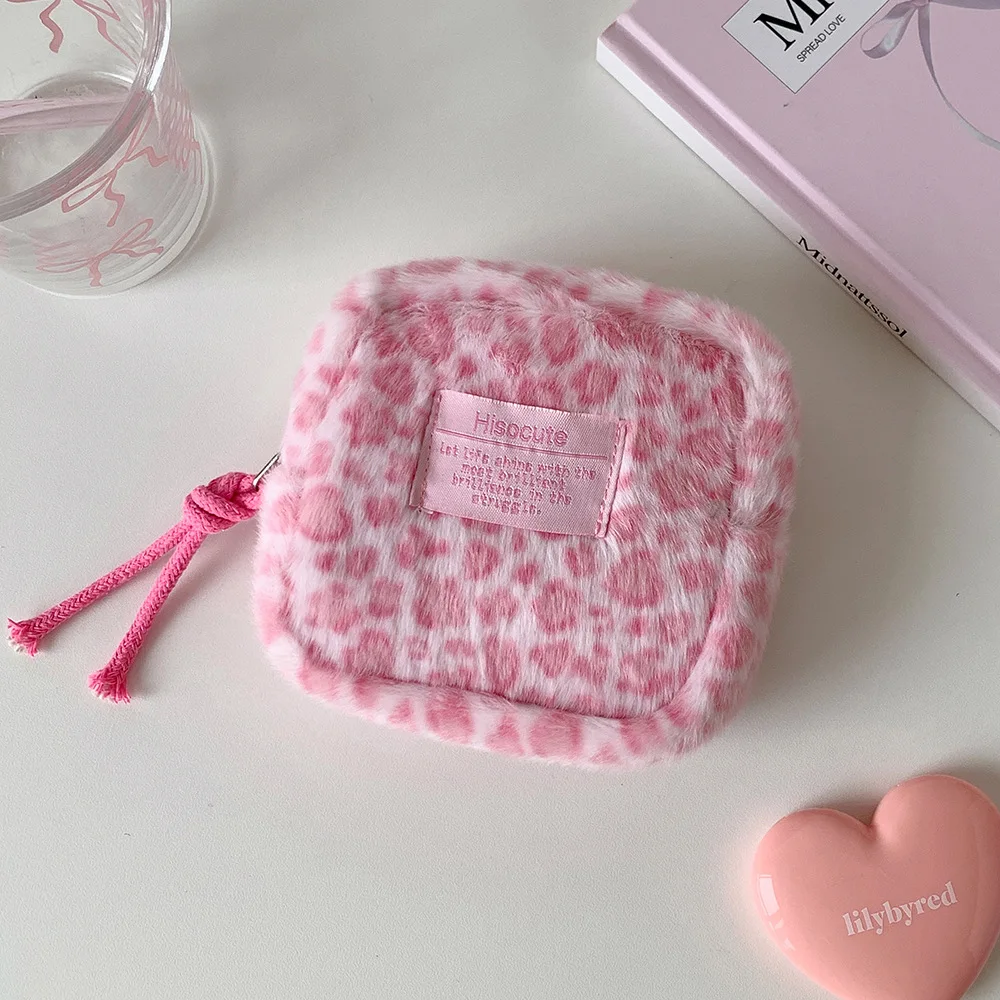1 Stück Modische Retro Plüsch Quadratische Leopardenmuster Kosmetiktasche Niedliche Tragbare Hygiene-Baumwolltasche Aufbewahrungstasche Damengeschenk – Detail 8