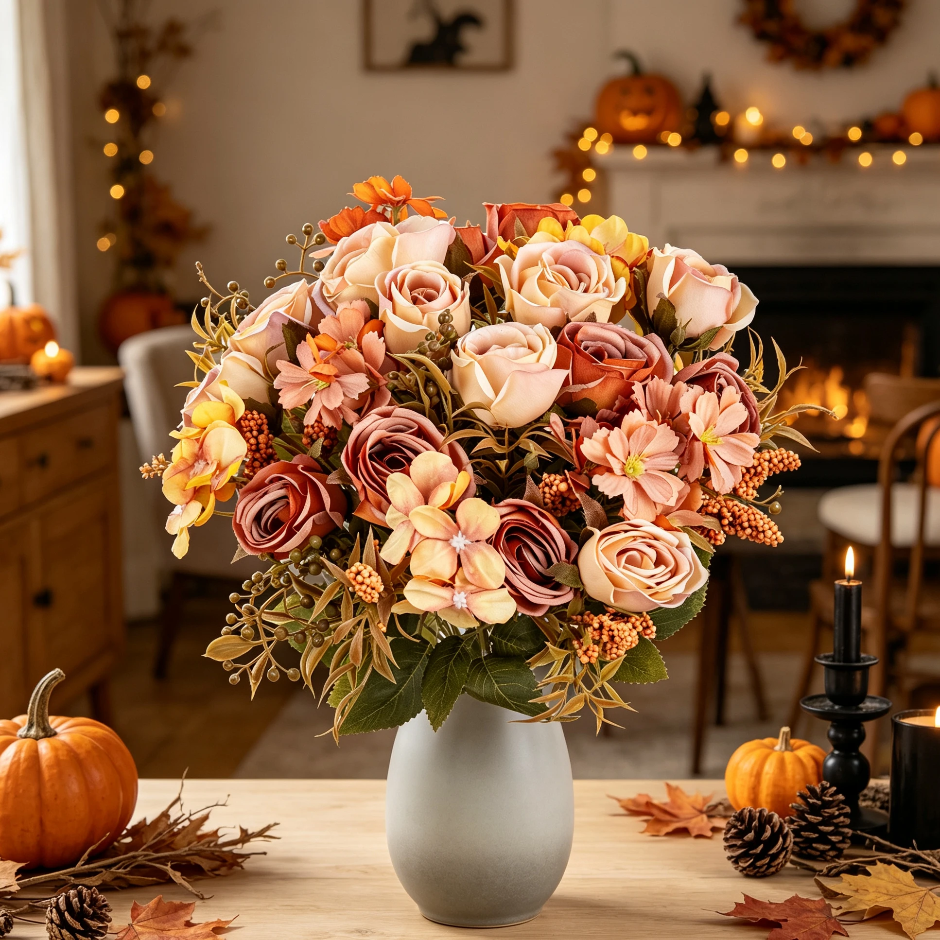 3 Stück Seiden-Kunstblumen Rosen Hochzeits-Brautstrauß Heim- und Tischdekoration Herbst Halloween Deko Festival Outdoor Garten DIY Geschenke – Detail 3