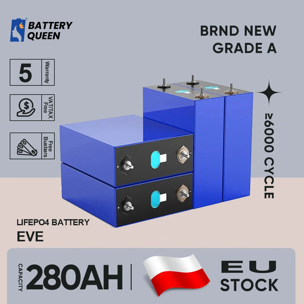 EVE 280AH LiFePO4 Battery 12V Rechargeable batteries 3.2V LFP Cells For Home Solar Energy Storage 24V 48V Pack Lithium Battery