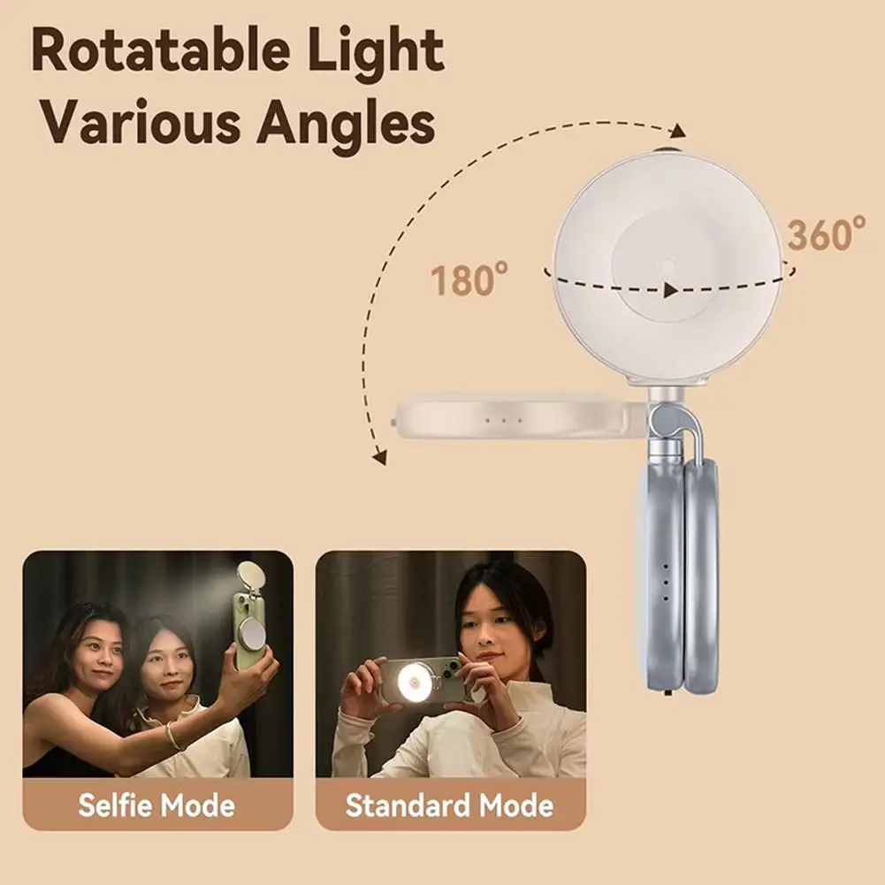 Luz de relleno magnética plegable para teléfono inteligente, Mini luz para Selfie, 3 modos de brillo ajustable, luz giratoria para fotografía, espejo de maquillaje