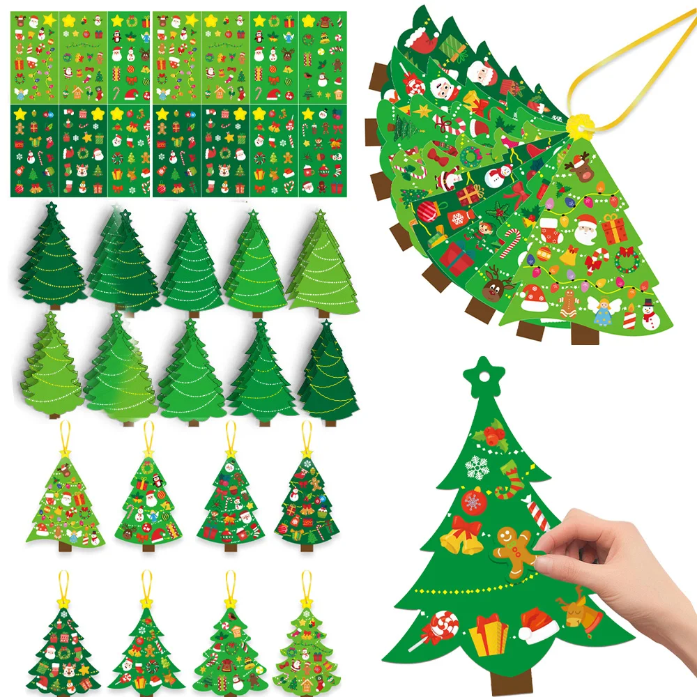 

24pcs Christmas Decoration 2025 Christmas Tree Theme DIY Handmade Cards Stickers With Ribbon Holiday Supplies New Year's Decor