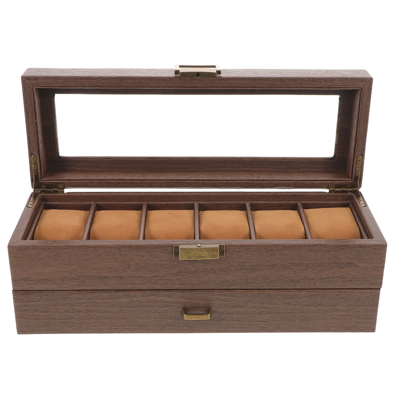 

Double Layer Watch Bracelet Box 6 Slots Watch Jewelry Collection Display Storage Box Glass Lid Wooden Watch Organizer Luxury