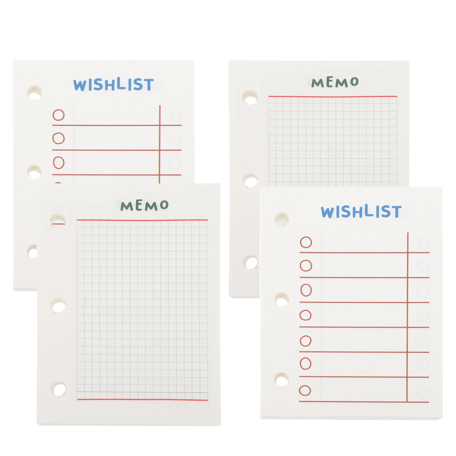 4Pcs Planner Notebook Loose Leaf Replacement Papers Detachable Punched Writing Paper Suitable for Student Stationery Journal