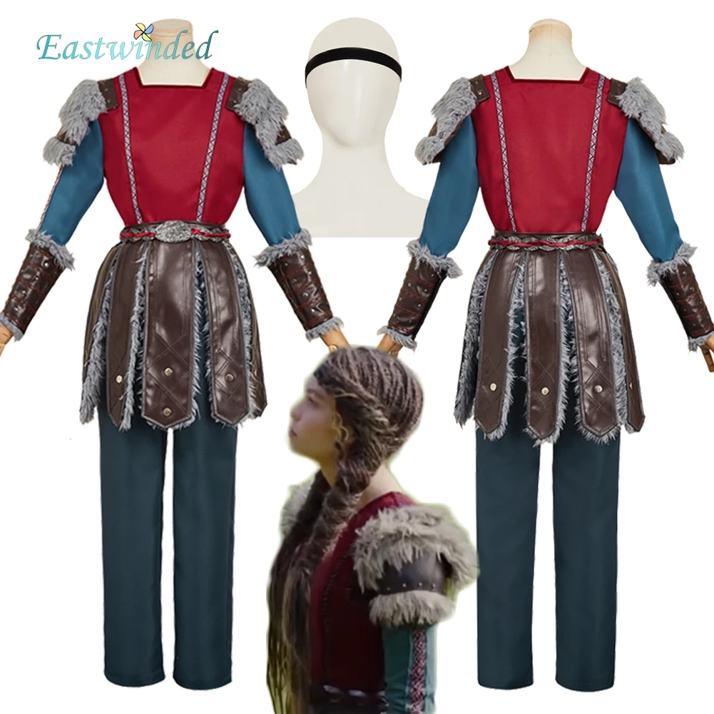 

How Train Dragon Astrid Cosplay Costume Hairband Outfits Women Disguise Red Blue Suit Leather Skirt Halloween Carnival Party