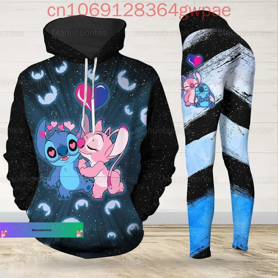 Custom Name Disney Angel Hoodie and Leggings Women\'s Set Sports Suit Stitch Hoodie Yoga Pants Set Fashion Tracksuit Set