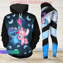 Custom Name Disney Angel Hoodie and Leggings Women's Set Sports Suit Stitch Hoodie Yoga Pants Set Fashion Tracksuit Set