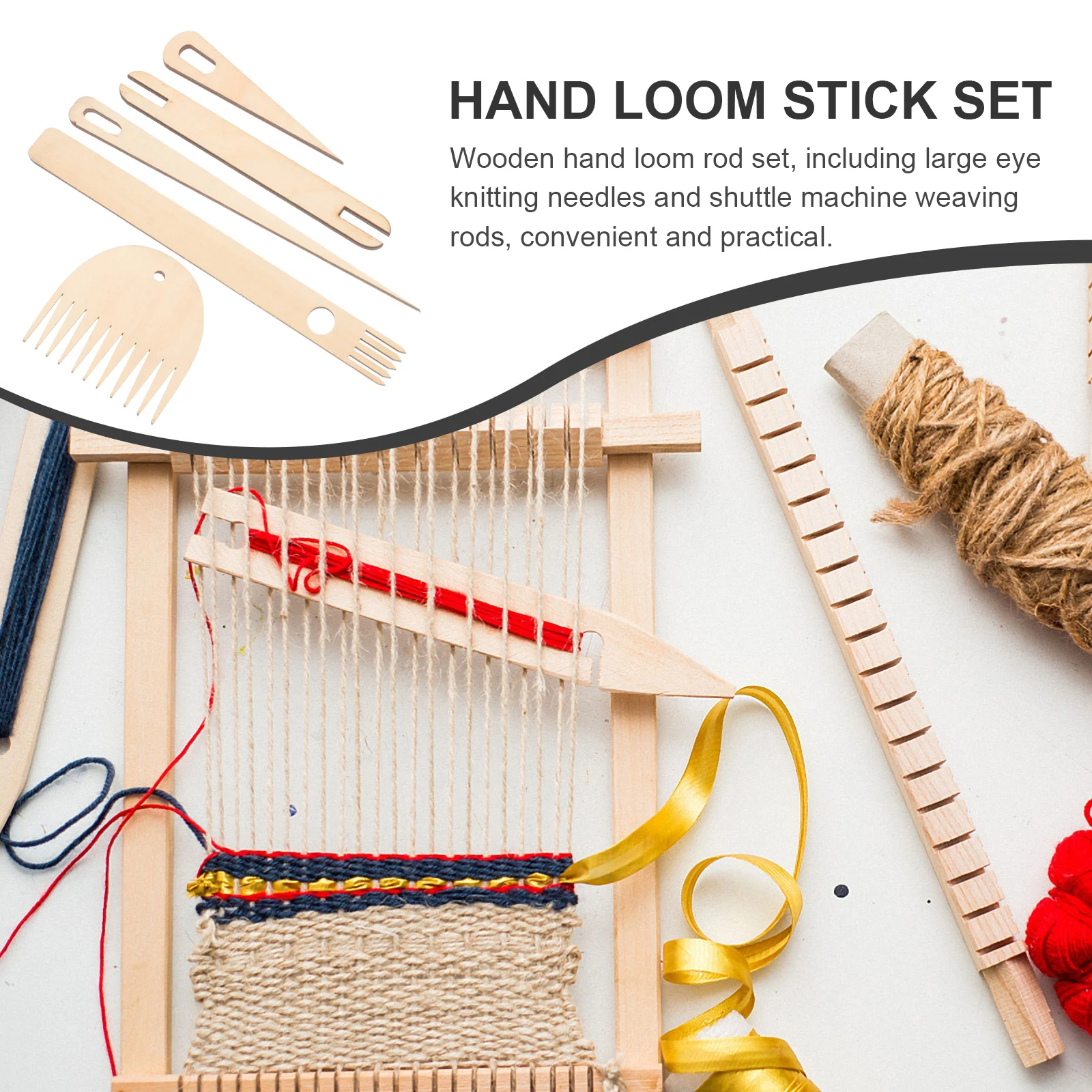 

1 set Wooden Knitting Needles Set Hand Stick Diy Crafts Tool Durable Sewing Accessories Tapestry Weaving Kit For