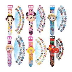 Disney Princess Elsa 24 Projection Watch Snow White Girls Toys Anime Minnie Digital Clock Student Wristwatches Children's Gifts