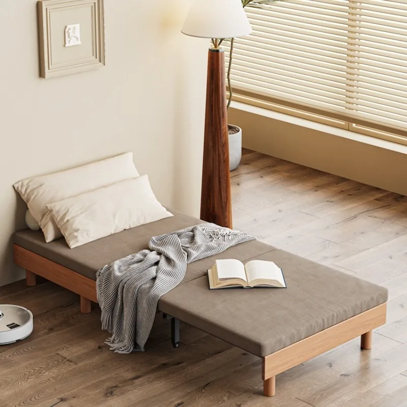 Solid wood sofa bed, dual-purpose small apartment foldable single and double economical push-pull sitting and sleeping