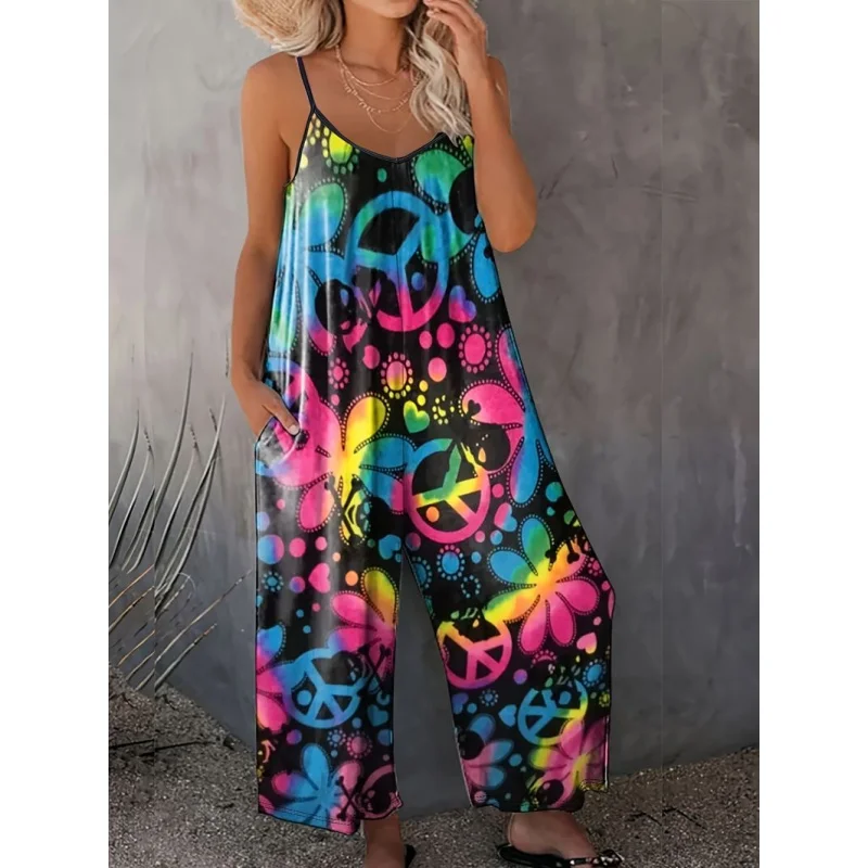 Jumpsuit Wanita Musim Panas Motif Garis Elegan Tanpa Lengan Celana Pendek Ukuran Besar Romper Kasual Modis