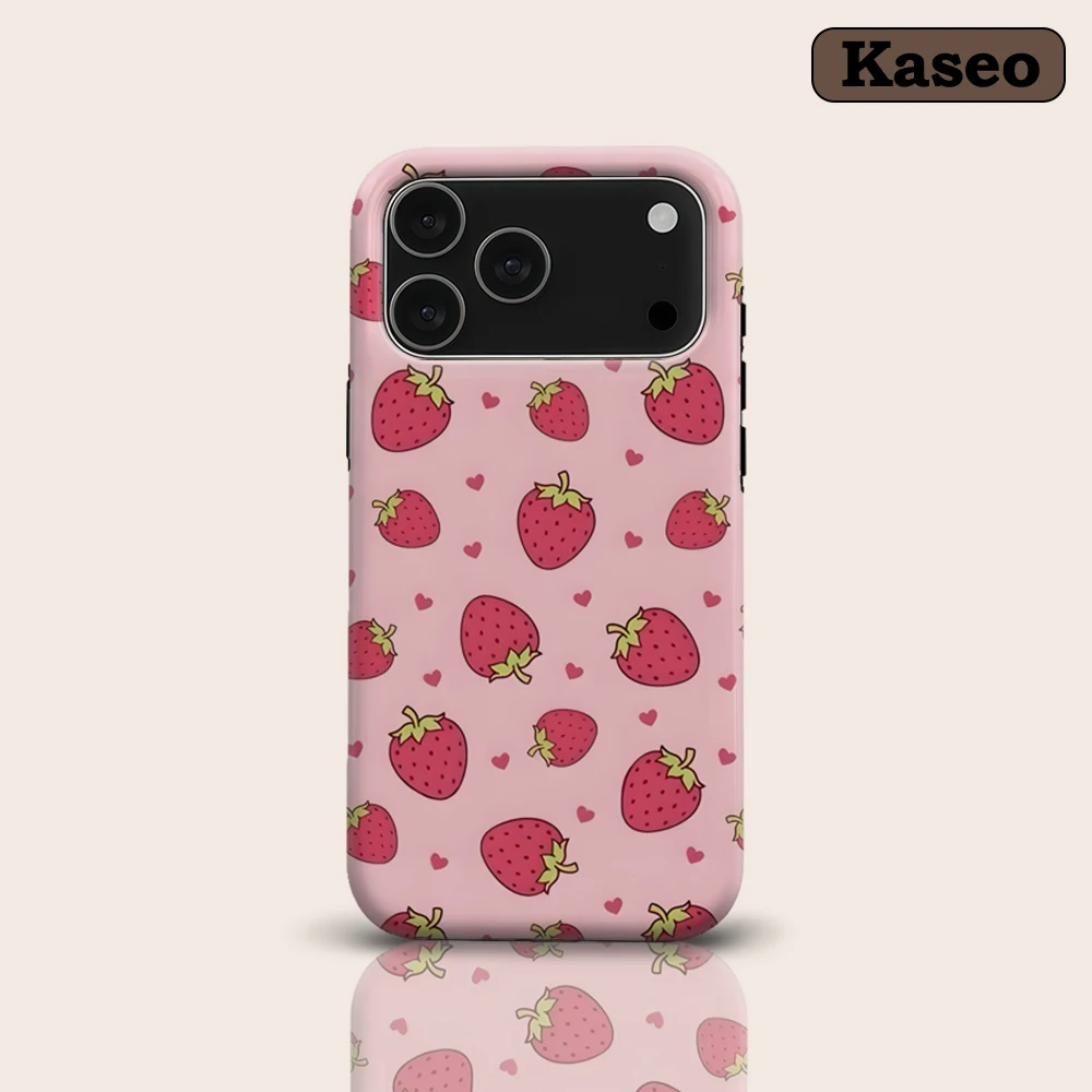

KASEO Matte Bumper for Magsafe Case for IPhone 17 16 15 14 Plus 13 Pro Max Shockproof Hard PC Strawberry & Hearts Cover