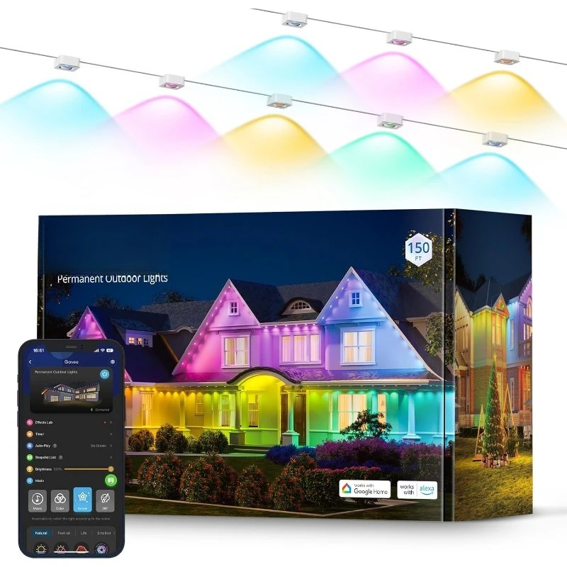 

Permanent Outdoor Lights, Smart RGBIC Outdoor Lights with 75 Scene Modes, 150ft with 108 LED Lights, IP67 Waterproof for P