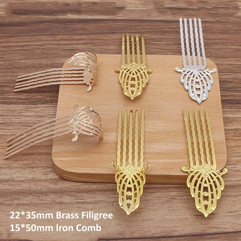 BoYuTe (10 Pieces/Lot) Metal Brass Filigree Welding 15*50MM Iron Hair Comb Materials Handmade Diy Hair Jewelry Accessories