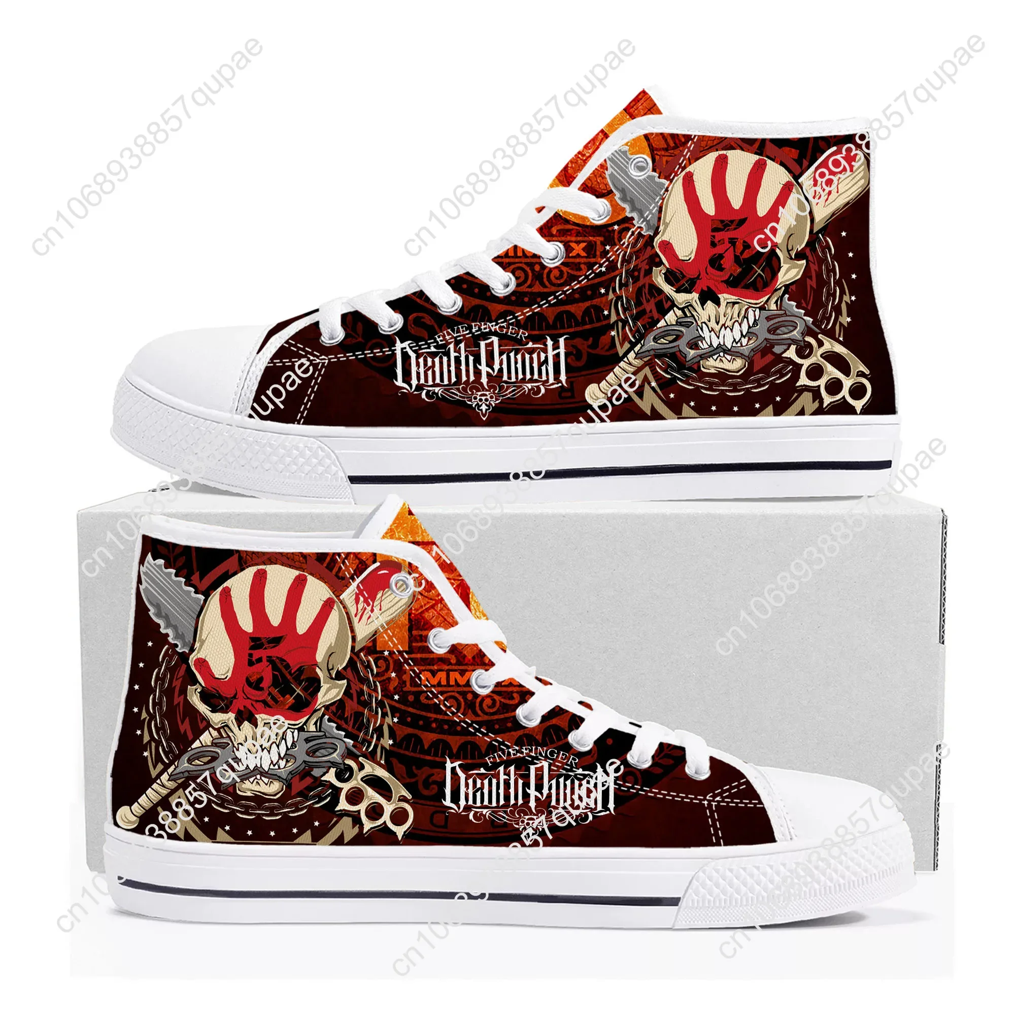 Homens e mulheres Five Finger Death Punch Band High Top Sneakers, sapatilha de lona casual, sapatos personalizados para adolescente, alta qualidade