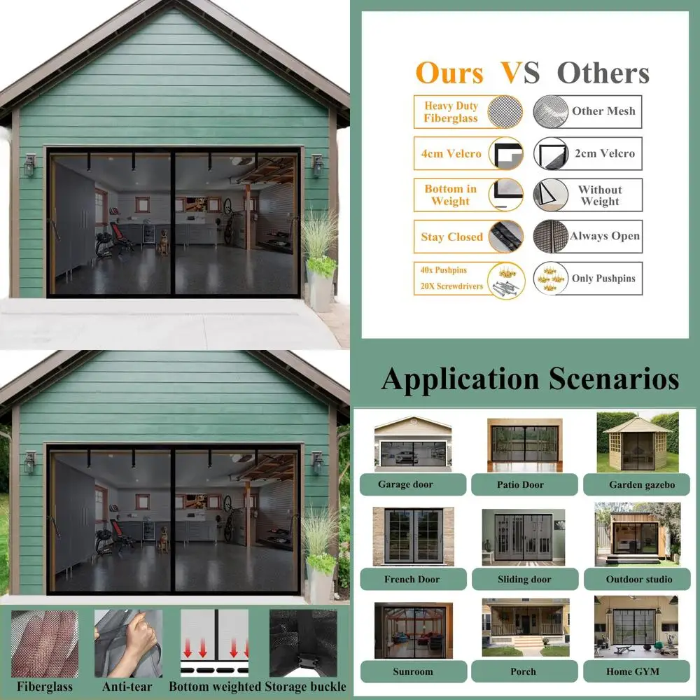

Сверхмощный экран для гаражных ворот из стекловолокна длиной 11x7 футов, приятный для домашних животных, выдвижная сетка с утяжеленным дном