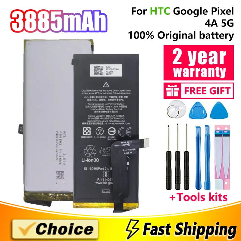 3885mAh High Quality Battery G025E-B For HTC Google Pixel 4A 5G,Brand New Replacement Phone Lithium Battery+Tool