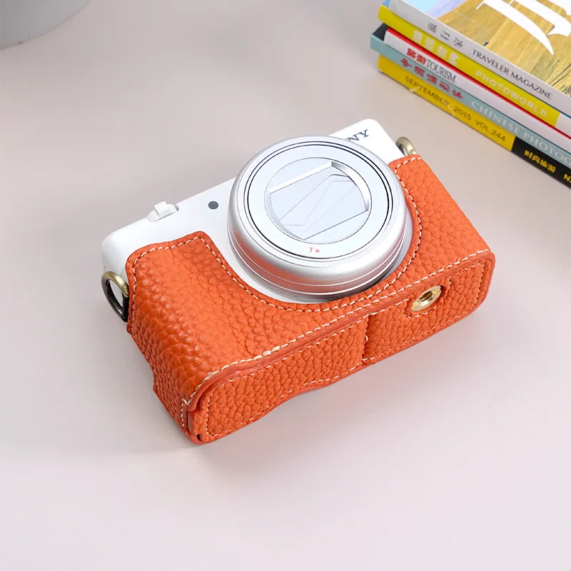 Media funda de cámara para Sony ZV1F ZV1M2, bolsa protectora de cámara, apertura inferior, cuero hecho a mano con placa base con correa para la muñeca y el hombro