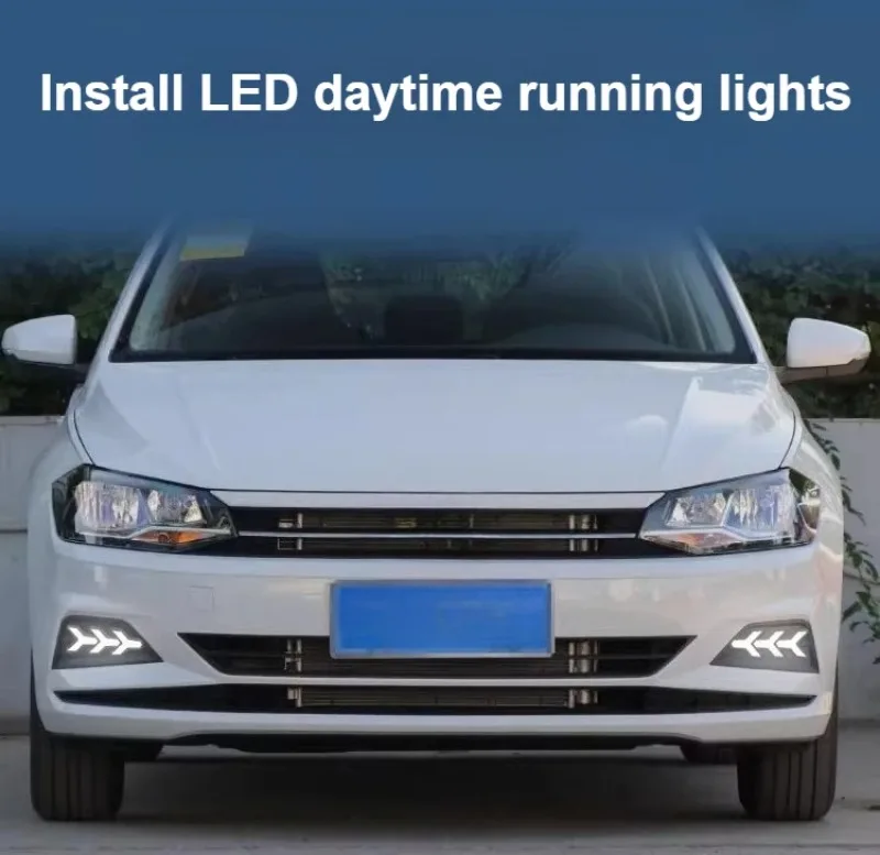 For Volkswagen Polo 2019 2020 2021 2022 2023 LED Daytime Running Lights Front Fog Lamp Yellow Streamer Steering DRL Daylights view 3