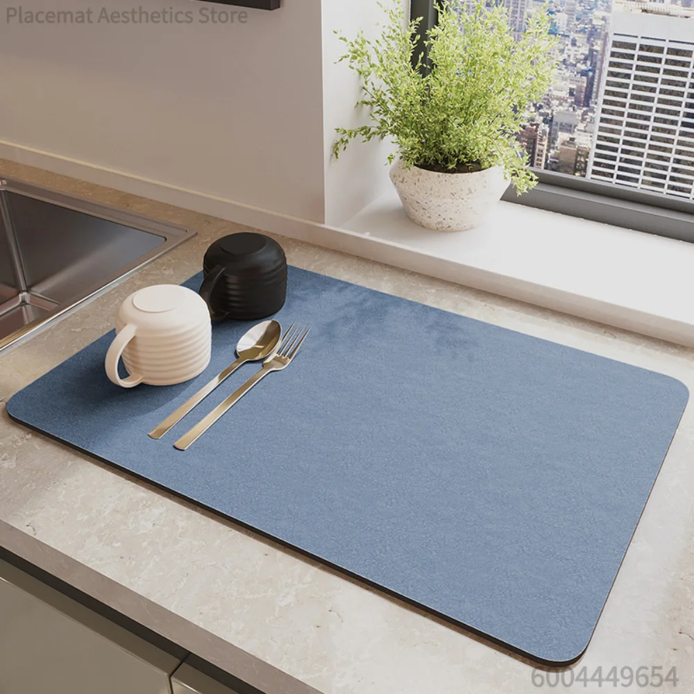Solid Color Plain Texture Print Super Absorbent Drying Mat Waterproof Kitchen Coffee Drain Pad Decor Placemat