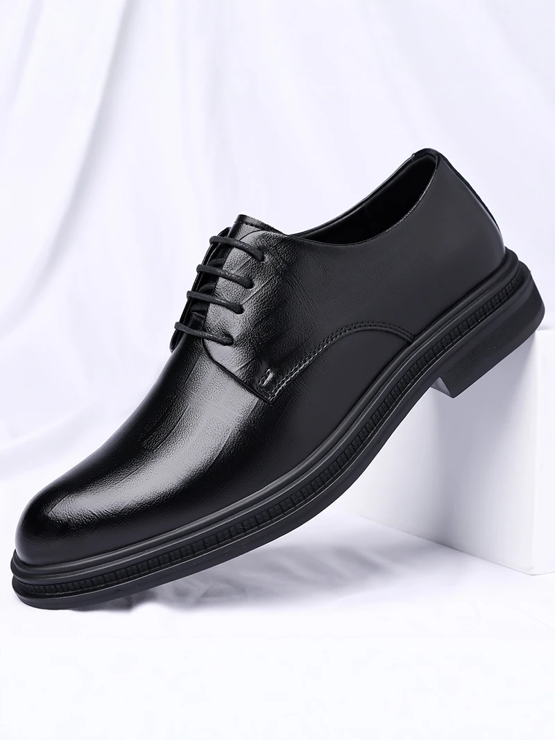 

Leather Shoes Men's Summer Anti-slip Wear-resistant Formal Business Casual Pointed Toe Heightening Black Leather Surface Wedd...