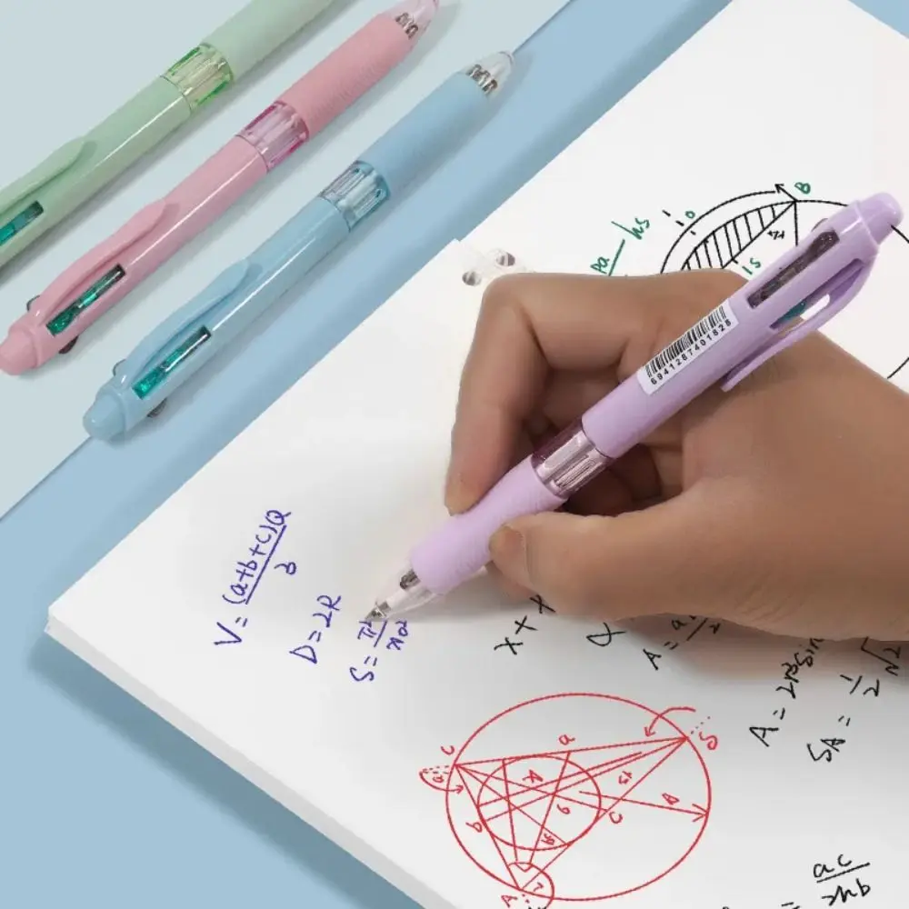 6 قطعة 4 في 1 متعدد الألوان أقلام حبر جاف قبضة مطاطية لينة متعدد الألوان قابل للسحب القلم القرطاسية الإبداعية الصحافة الرول الكرة القلم #5