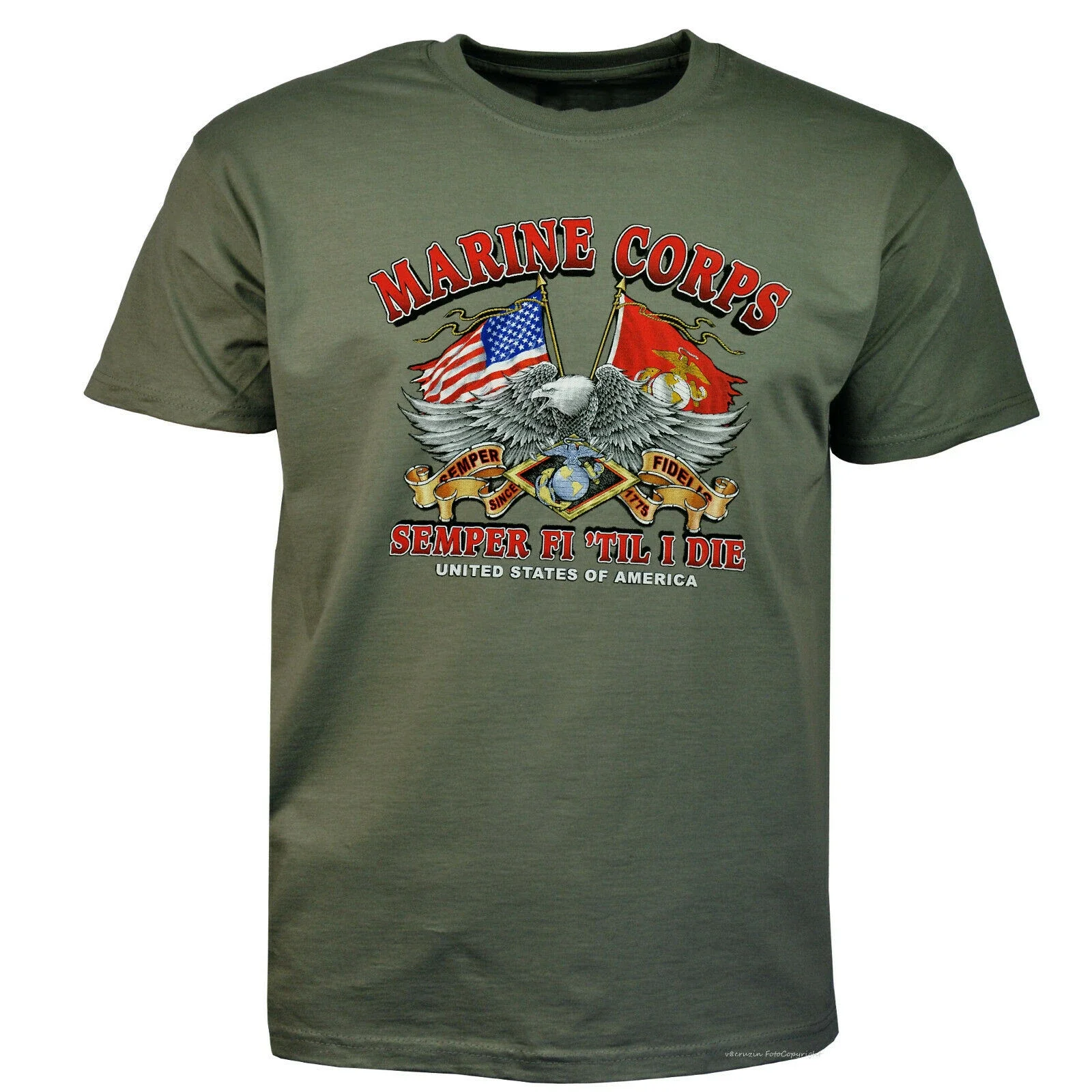 Army T-Shirt US Mmarines Blu Marino United States Bandiera USA Aquila 3176 Oliva Breathable Top, Loose Casual Mens T-shirt S-3XL