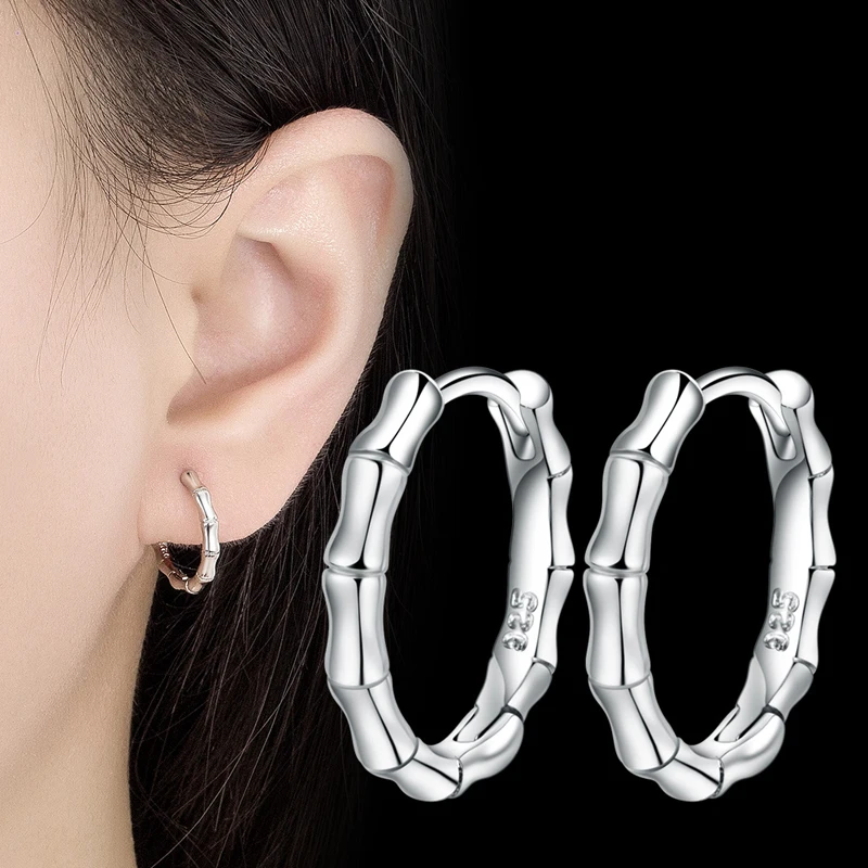 KOFSAC Bamboo Earrings for Women Simple Cool Style 925 Sterling Silver Jewelry Personalized Temperament Trendy Ear Buckle