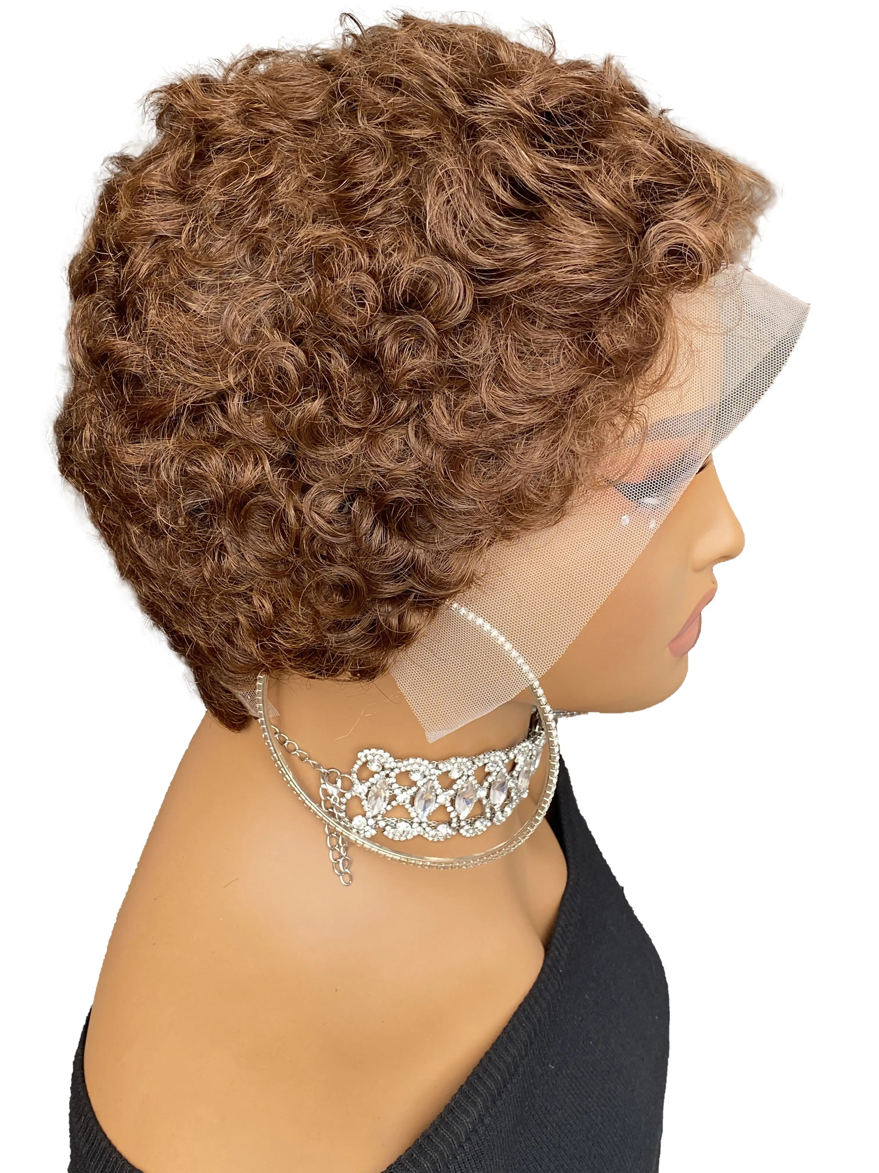 วิกผมบ๊อบสั้นทรงพิกซี่ ทำจากผมแท้  แบบลูกไม้ 13*4  ทรงแอฟโฟรหยิกฟูแบบบราซิล สำหรับผู้หญิง