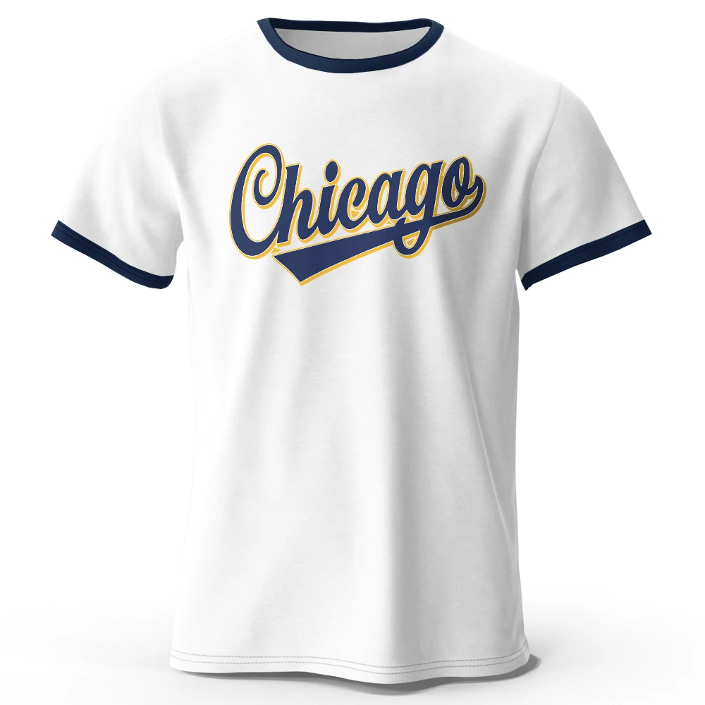 Chicago Letter Vintage Print Men's Raglan Sleeve T-Shirt Cotton Oversized Casual Loose Tees for Men Women Summer Tops