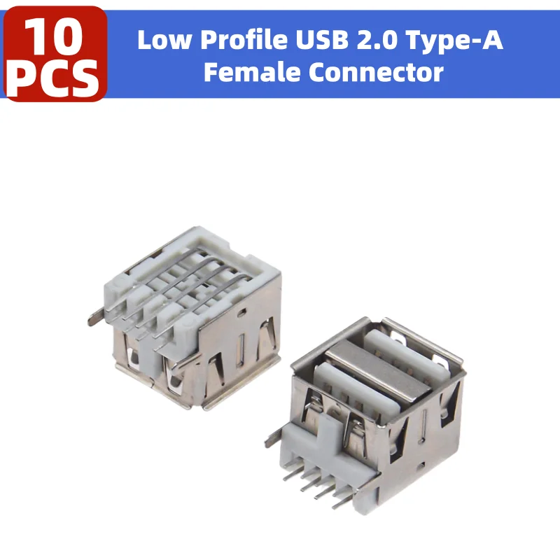 10 قطع من موصل USB 2.0 من النوع A منخفض المستوى، جسم قصير 11.5 مم مع شفة معززة لتركيب PCB الأفقي الآمن #1