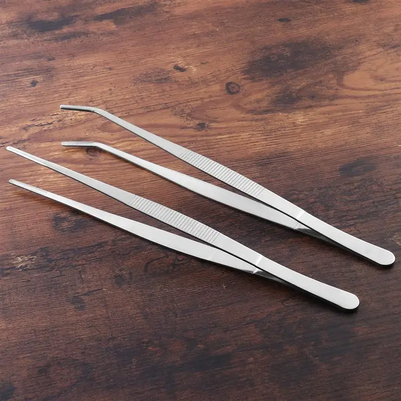 2PCS Bent Tip Tweezers For Crafts Stainless Steel Straight And Curved Nippers Tweezers Feeding Tongs For Reptile Lizards Spider