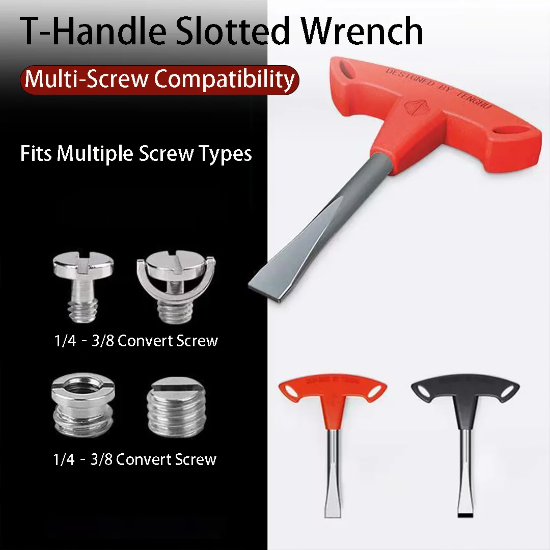Slotted Screwdriver with T Handle, Steel Blade for Camera Tripod Head Electronics Repair, Camera Accessory