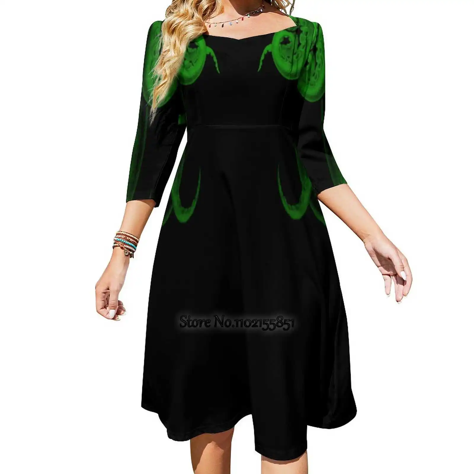 Vestido verde con espalda descubierta para mujer, ropa Kawaii con cuello cuadrado, tentáculos, Eldritch, Cthulhu, Octopi, 6Xl