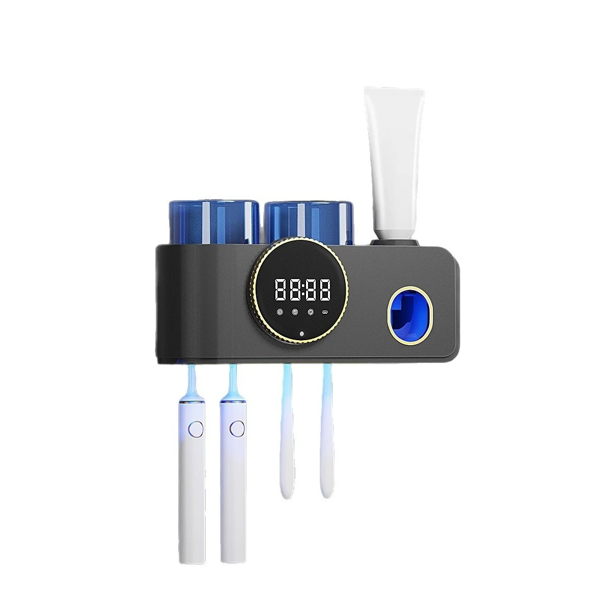 

2026 Two-cup Smart Toothbrush Sterilizer, UV Disinfection & Drying, No-drill Toothbrush Holder