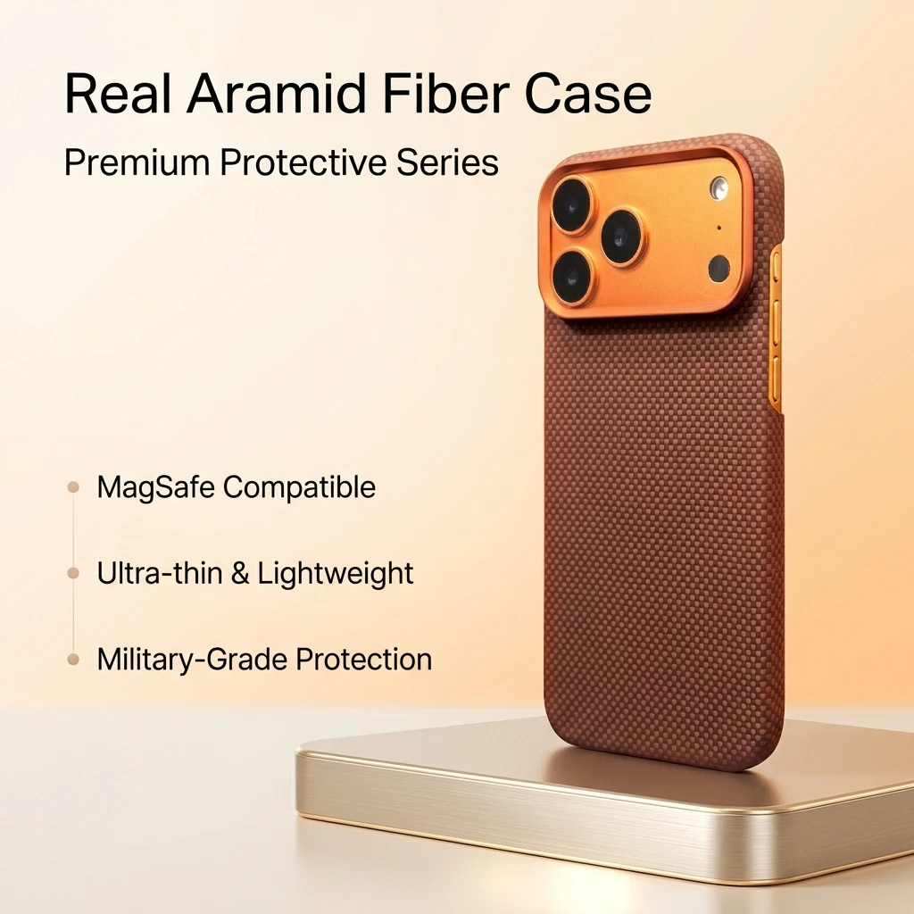 Orange Aramid Fiber Case for iPhone 17 Pro Max 17 Air 17 Pro Slim Carbon Texture Cover Luxury Sunset Orange Shockproof Bumper