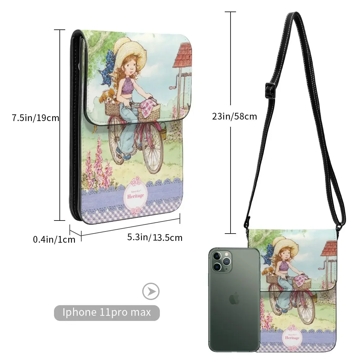 Sarah Kay Girl Bike Ride Small Cell Phone Purse Leather Card Holder Wallet Cute Kawaii Cartoon Cute Girls Mini Shoulder Bag