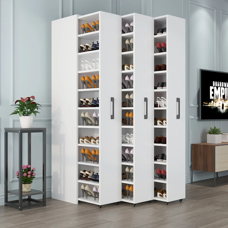 Shoe cabinet hidden push-pull dustproof household locker door large capacity gap with wheel shoe rack drawer side pull cabinet
