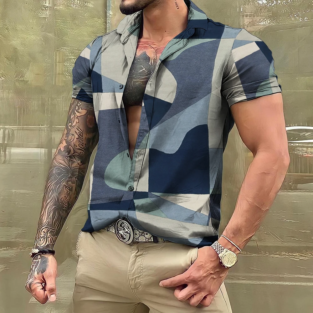 Camisa masculina de manga curta, lapela confortável estilo minimalista na moda, camiseta casual, roupa de verão, MB1