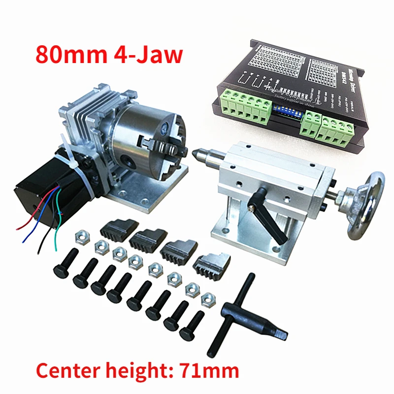 

A Axis of Rotary Extend Axis The 4th Axis with 80mm 4-Jaw Chuck for Wood/metal CNC Router Milling Machine CNC3040 6040 6090