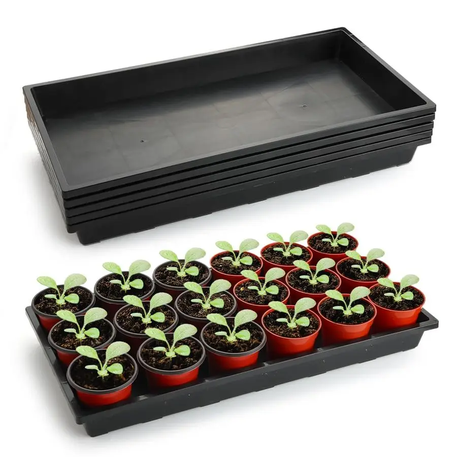 

Nursery Pot Trays 5 Pack, Plastic Flat Seed Starter Tray, Reusable Seedling Starting Tray for Holding and Carrying Plant Pots Bl