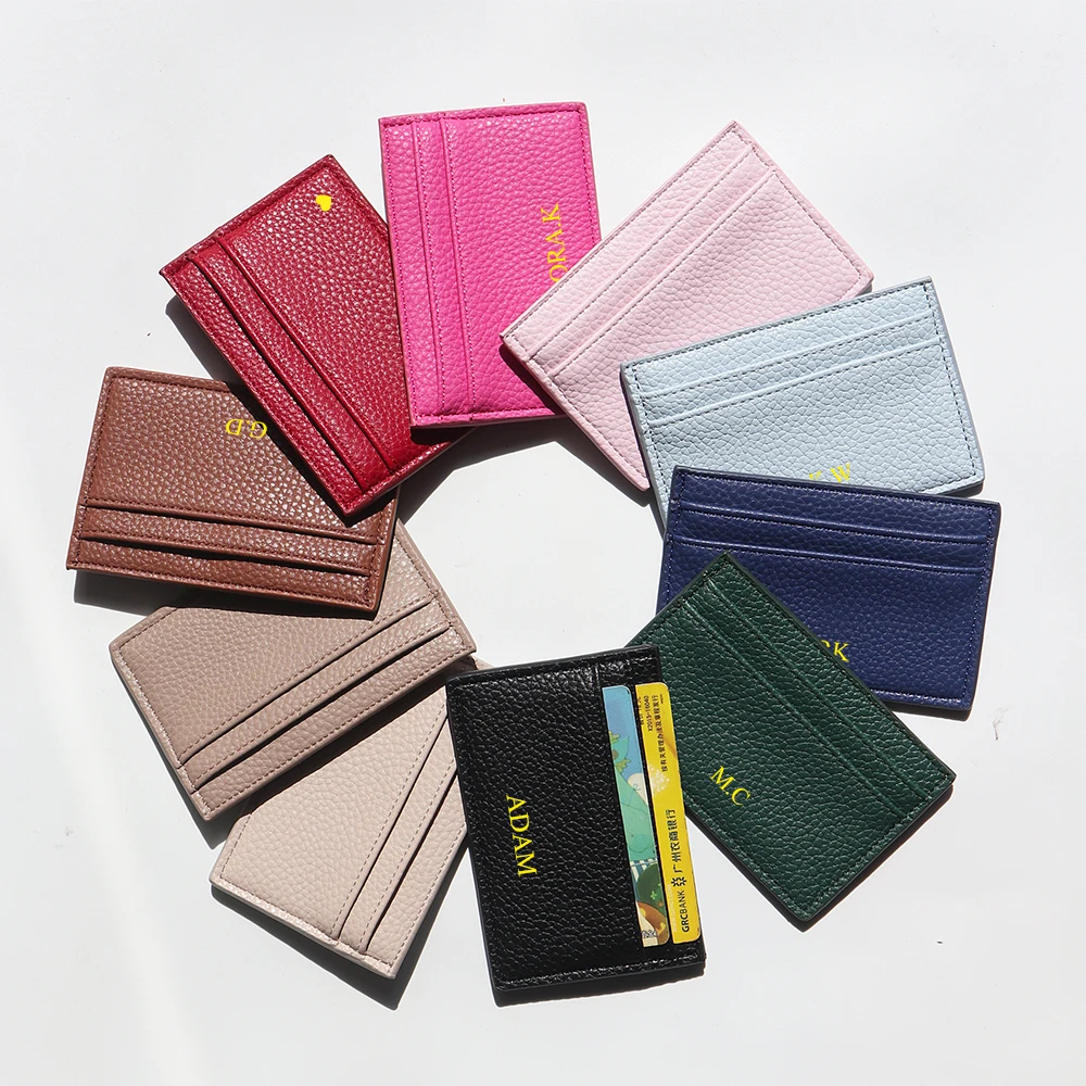 Benutzerdefinierte Name Slim Card Wallet PU Leder Gravierte Initialen Luxus Design Kartentasche Personalisierte Frau Mann Geldbörse Großhandel Geschenk – Detail 4