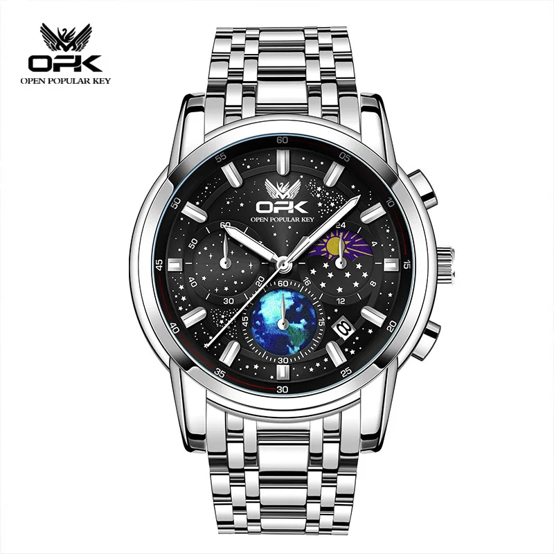 OPK brand watch manufacturers selling timing moon phase luminous quartz watch multi-functional men's leisure watch