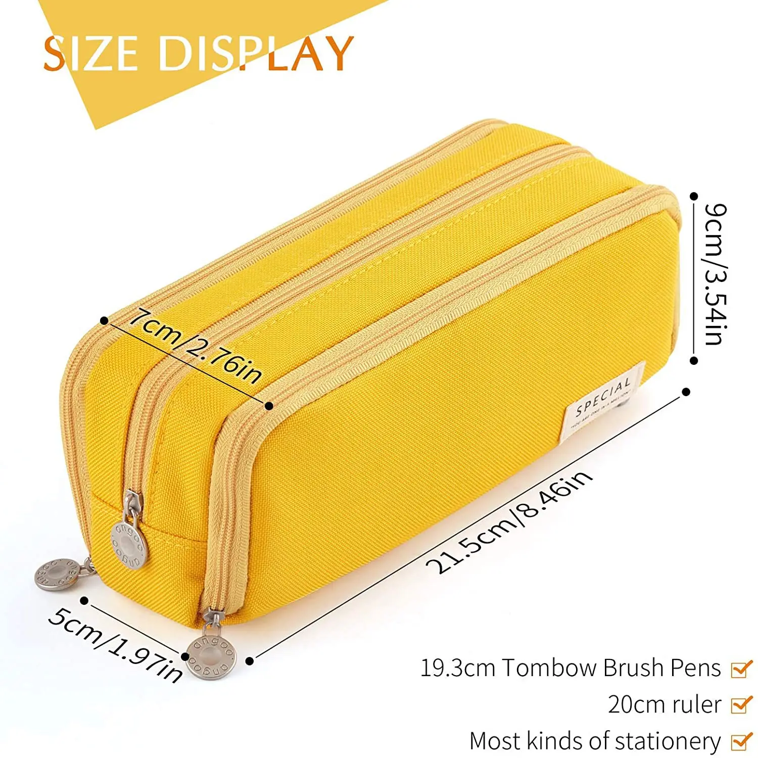 2 Pockets Pencil Bag Solid Color Big Capacity Pen Pouch Holder Stationery Case Korean School Supplies Eraser Organizer Gift Stor